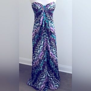 Laundry by Shelli Segal Sleeveless Silk Maxi Dress Striped Weave Abstract Print